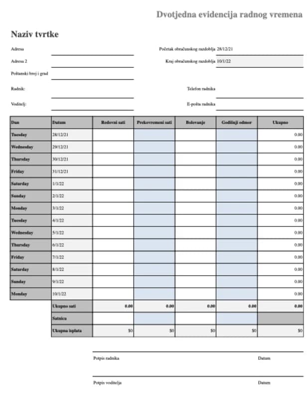 Pregled Excel predloška s godišnjim odmorom i bolovanjem